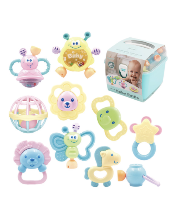 Baby Rattle Teething Toys Grab Spin Rattle Shakers Soothing Teethers - 10 Piece