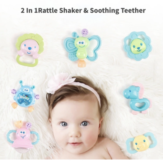 Baby Rattle Teething Toys Grab Spin Rattle Shakers Soothing Teethers - 10 Piece - Image 2