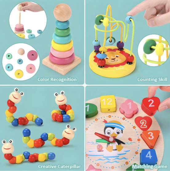6Piece Wooden Music Toy Shape Stacking&Sorting Set Children's Day Gift - Image 3