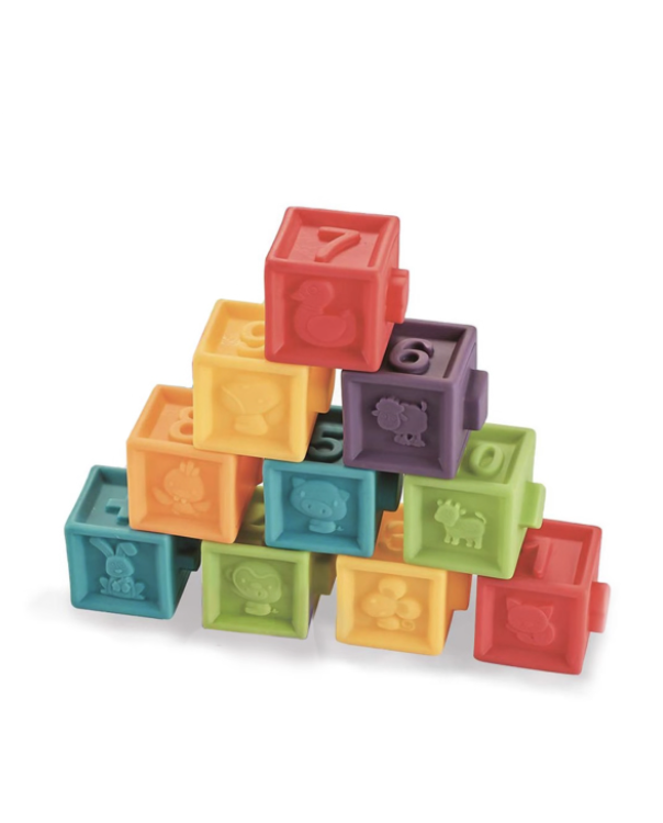Premium Soft Squeeze Educational Baby Building Blocks - 12 Piece Set