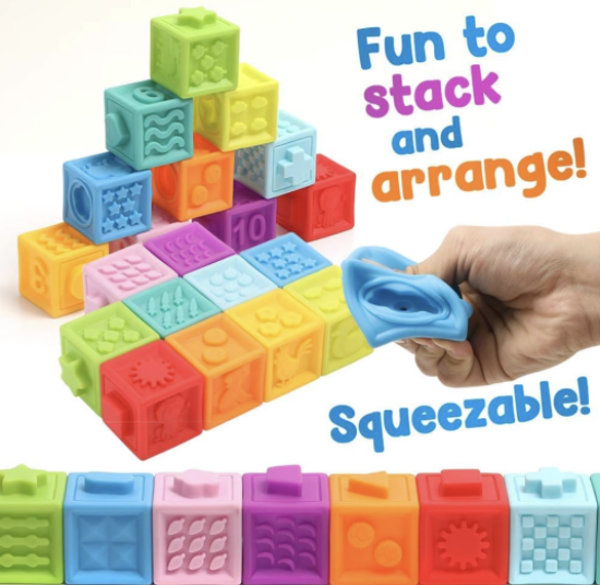 Premium Soft Squeeze Educational Baby Building Blocks - 12 Piece Set - Image 2