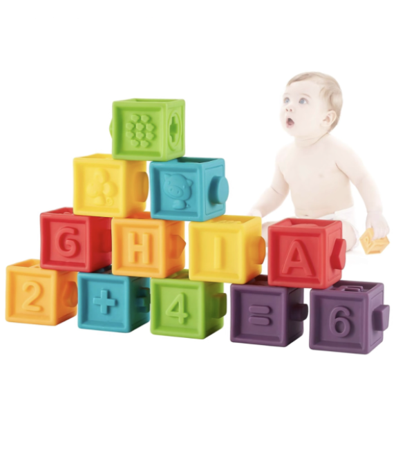 Premium Soft Squeeze Educational Baby Building Blocks - 12 Piece Set - Image 7