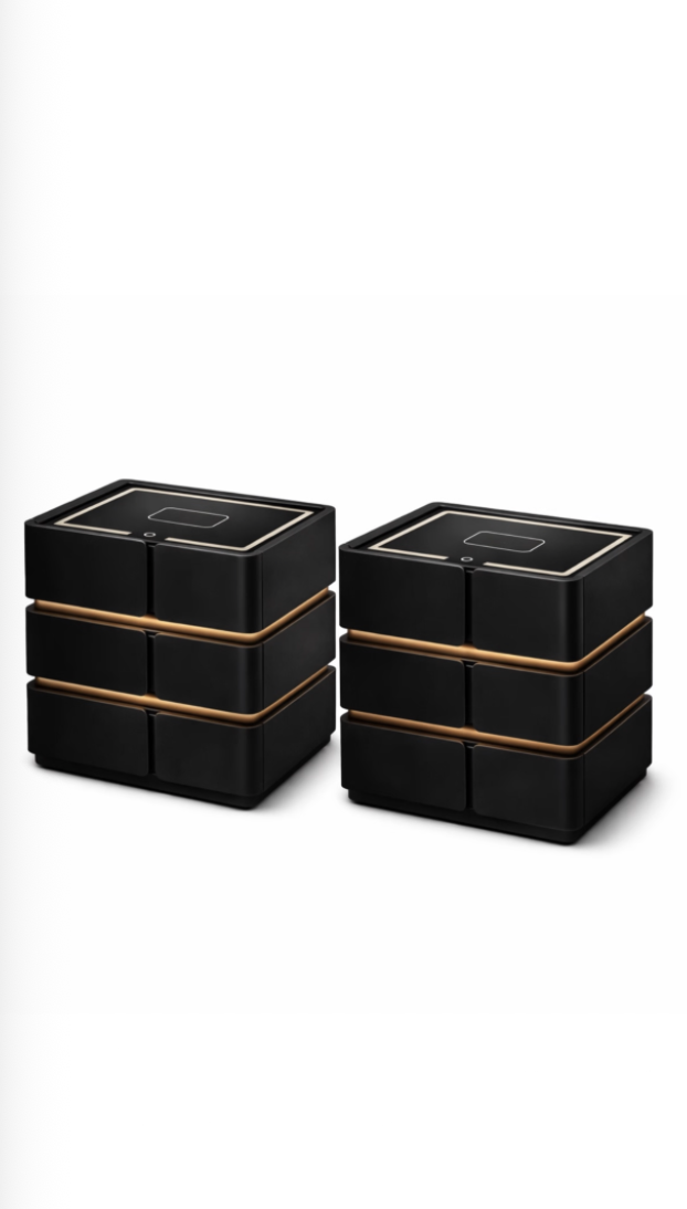 Ziyane LumiStack Twin Set- Smart Pedestals, Wireless Charging & LED Accents - Black