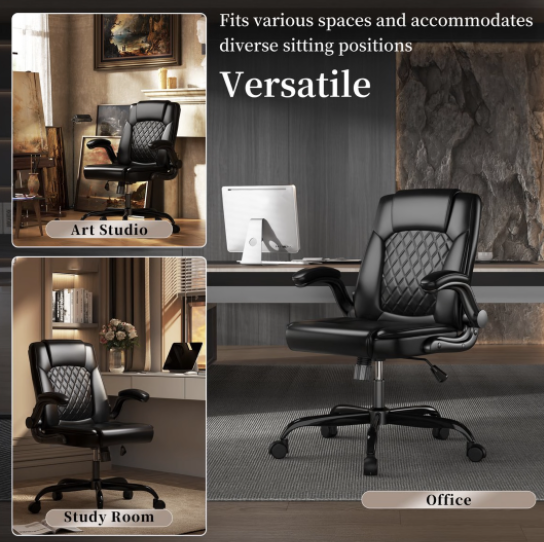 Leather Office Chair, PU Home Computer Desk Chairs with 35 Recline 400lbs - Image 4