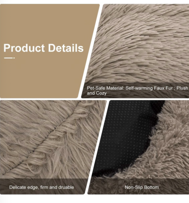 Pet Calming Bed for Dogs Cats Fluffy Round Doughnut Cuddler - Image 2
