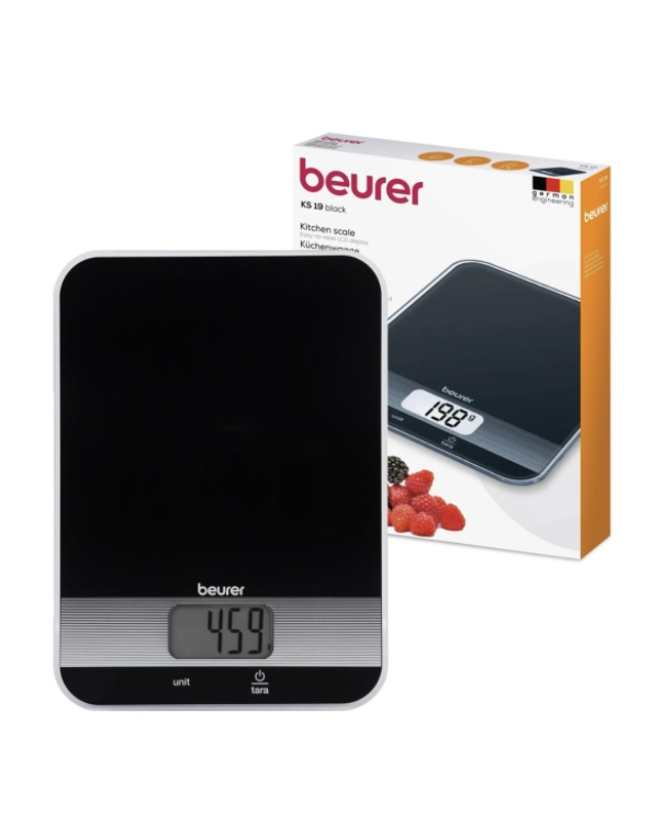 Beurer Germany Kitchen Scale: Digital. 1g-5kg. Tare Mode. KS 19 Black Glass