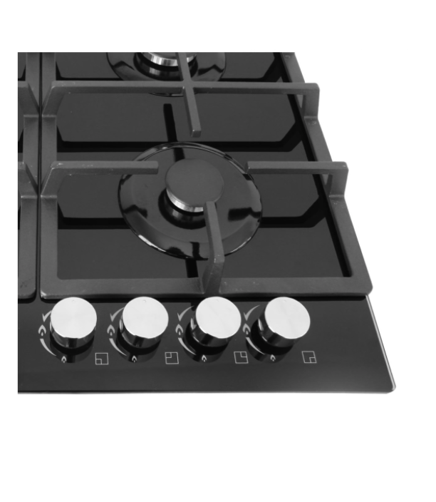 ALVA 60cm 4-Burner Gas Hob Stove | Black Glass Top | Electronic Ignition - Image 2