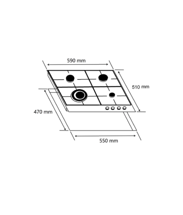 ALVA 60cm 4-Burner Gas Hob Stove | Black Glass Top | Electronic Ignition - Image 4