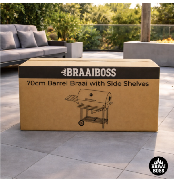 BraaiBoss 70cm Premium Charcoal Barrel Braai with Storage Shelves - Image 7