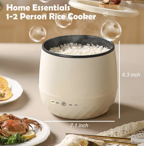Electric Mini Rice Cooker 1.8L - 350W Compact Portable Cooker (White) - Image 2