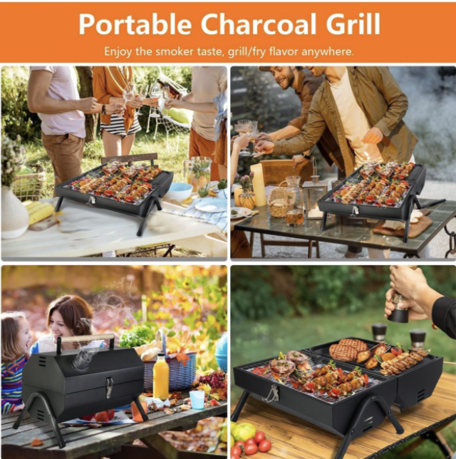 Mix Box Portable Double Sided Charcoal Grill Roast Oven with Handle - Image 2