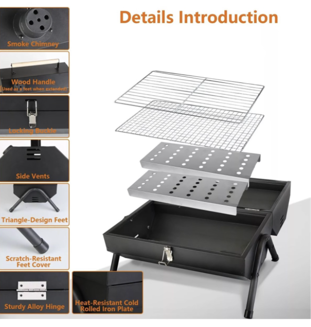 Mix Box Portable Double Sided Charcoal Grill Roast Oven with Handle - Image 4