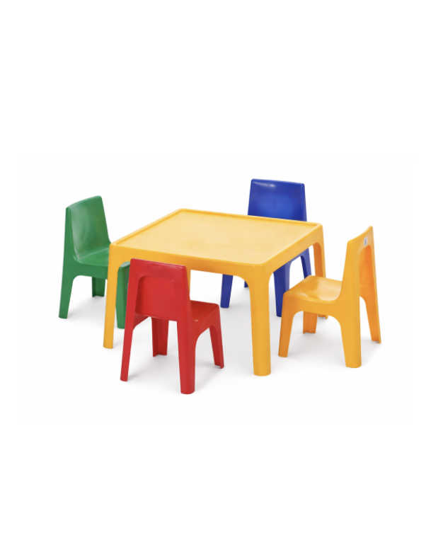 Kids Plastic Table & 4 Chair Set - Bright Colourful Set
