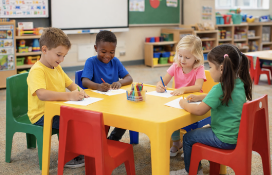 Kids Plastic Table & 4 Chair Set - Bright Colourful Set - Image 2