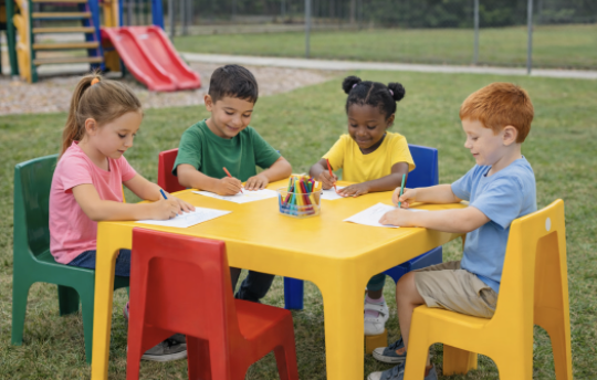 Kids Plastic Table & 4 Chair Set - Bright Colourful Set - Image 3