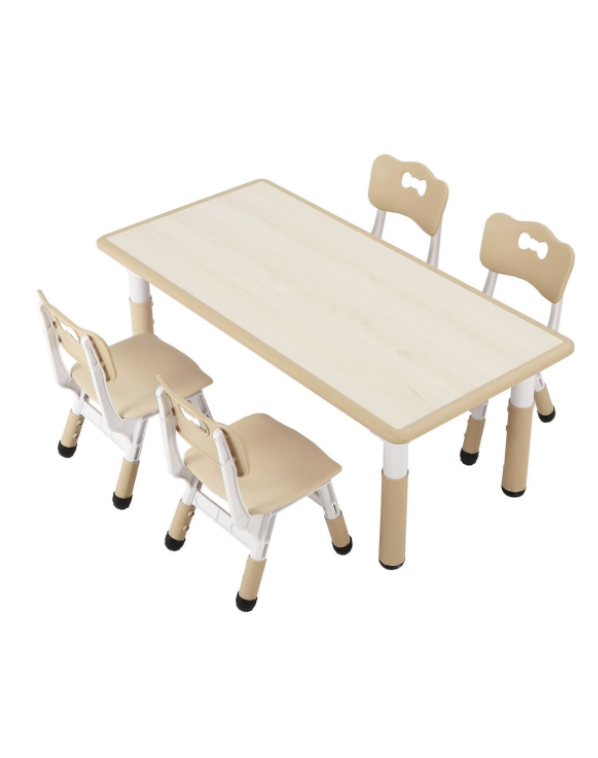 Kids Table & 4 Chairs Set - Height Adjustable Toddler Table for Ages 3-8