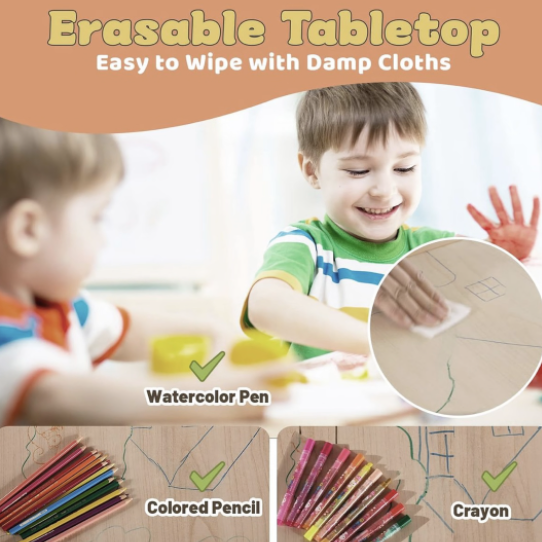 Kids Table & 4 Chairs Set - Height Adjustable Toddler Table for Ages 3-8 - Image 4