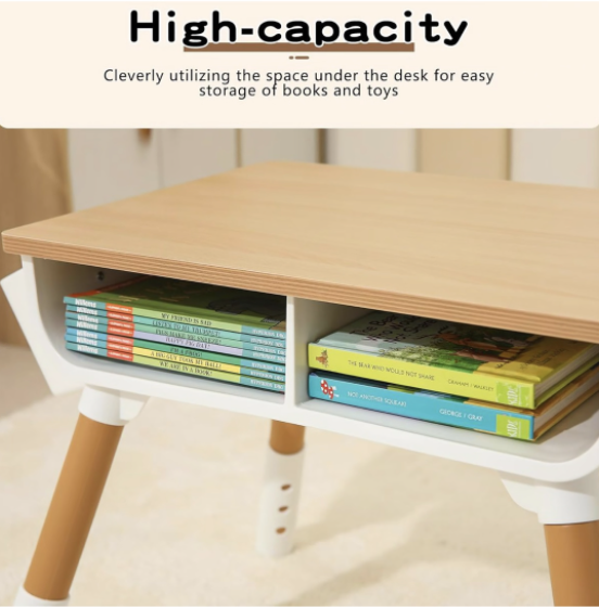 Kids Desk & Chair Set - Height Adjustable with Storage Basket - Image 2