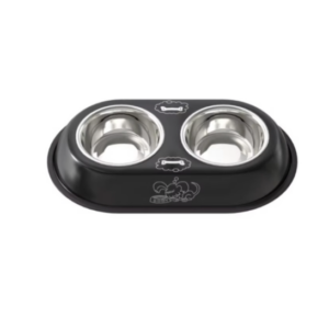 Double Water and Food Bowls for Dog Cat Stainless Steel & NonSlip Station