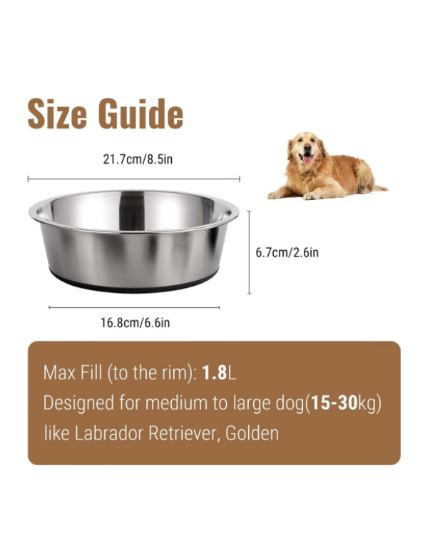 2 Pack 1800ml Stainless Steel Metal Dog Bowls - Image 2