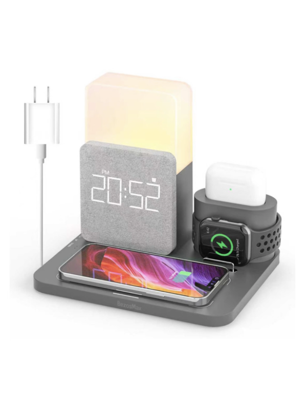 BezosMax S28 Digital Alarm Clock, Fast Wireless Charging Station