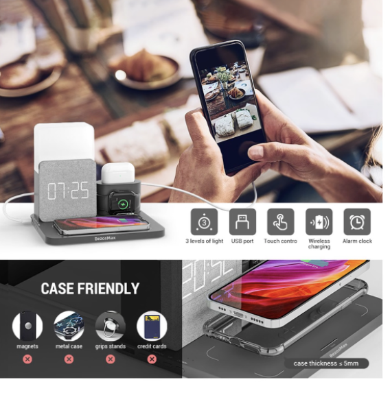 BezosMax S28 Digital Alarm Clock, Fast Wireless Charging Station - Image 3
