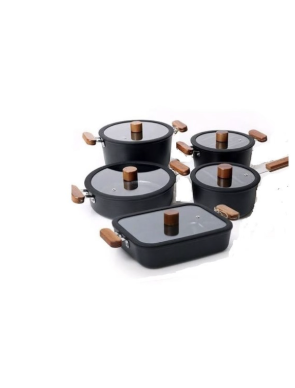 Desai 10 Piece Non-stick Casserole Pot Set With Wooden Lid