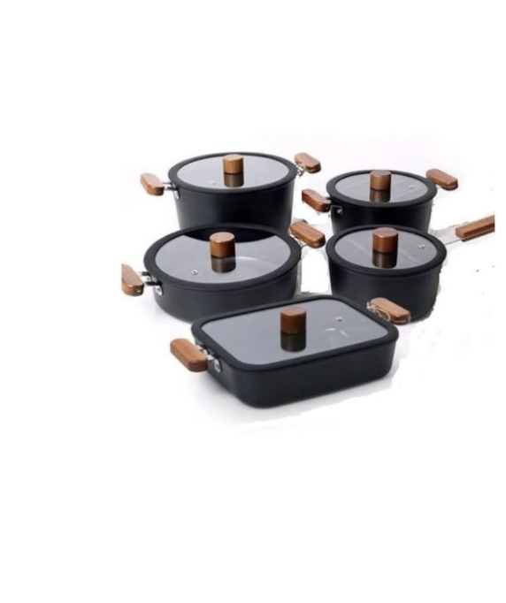 Desai 10 Piece Non-stick Casserole Pot Set With Wooden Lid - Image 4