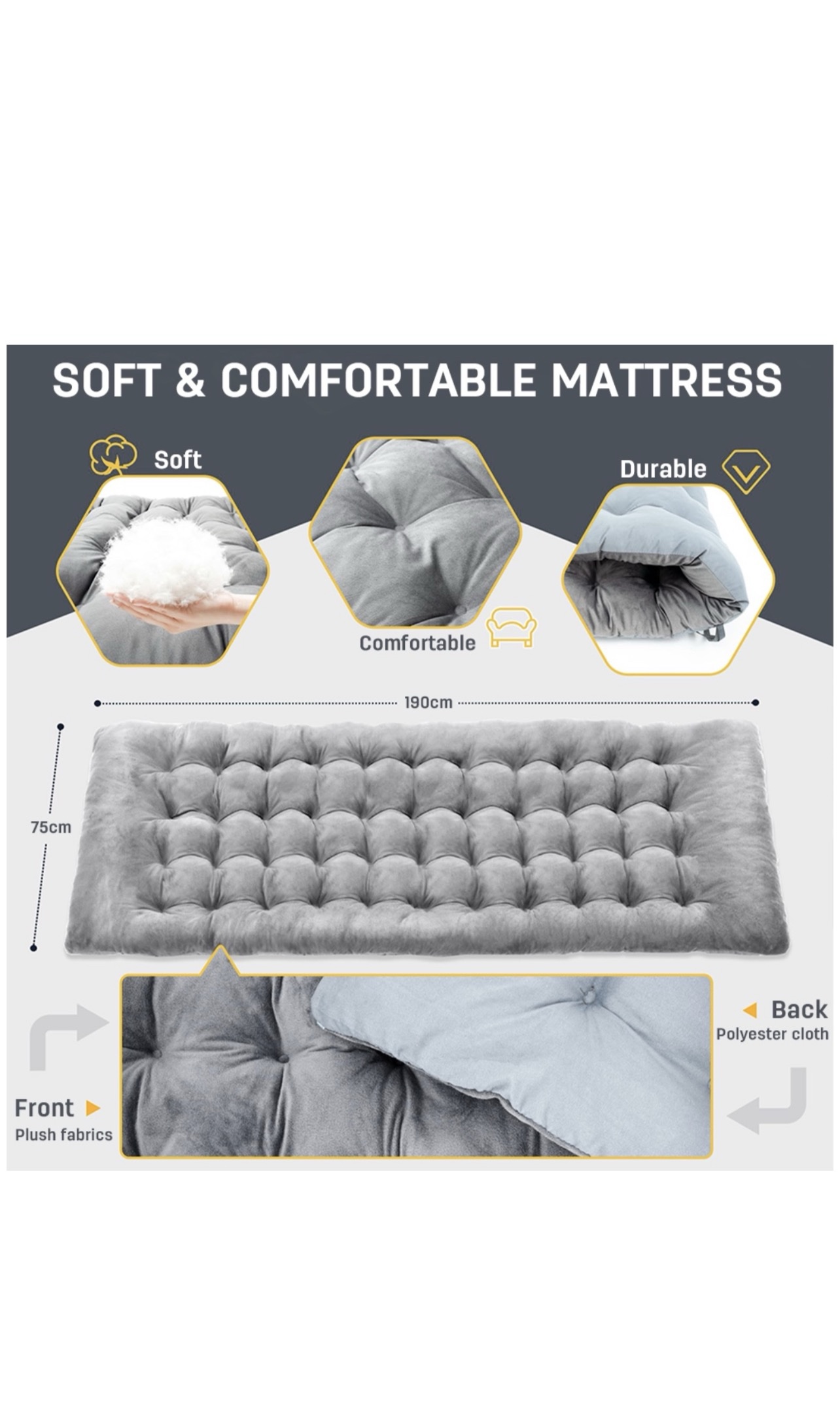 Topika - 190x75cm Super Size Folding Bed With Pearl Cotton Mat 3 Accessorie - Pearl cotton grey - Image 8