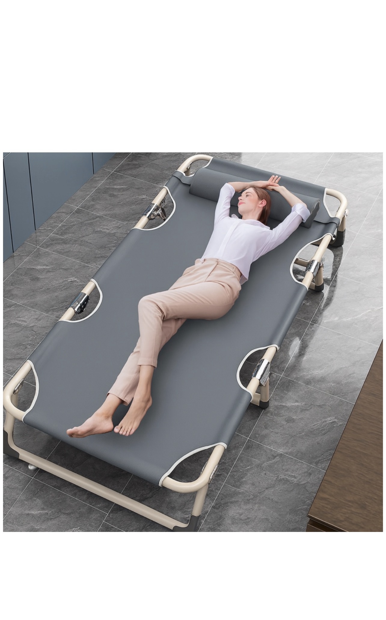 Topika - 190x75cm Super Size Folding Bed With Pearl Cotton Mat 3 Accessorie - Pearl cotton grey - Image 3