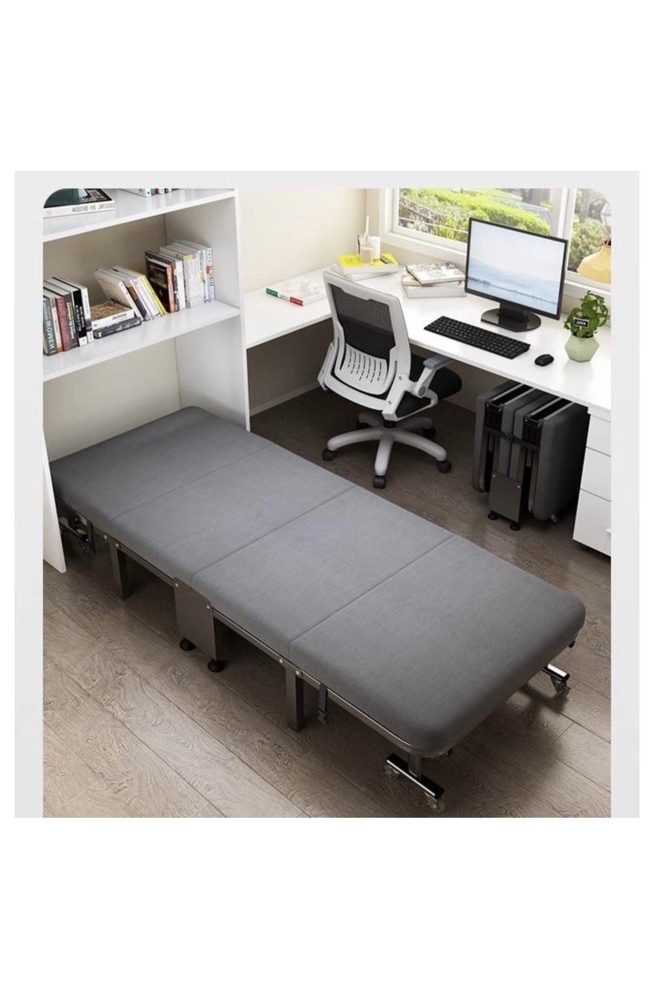Folding Bed with 2CM Thick Mattress, 80cm Wide, Sturdy Metal Frame & 4 Wheels - Image 3