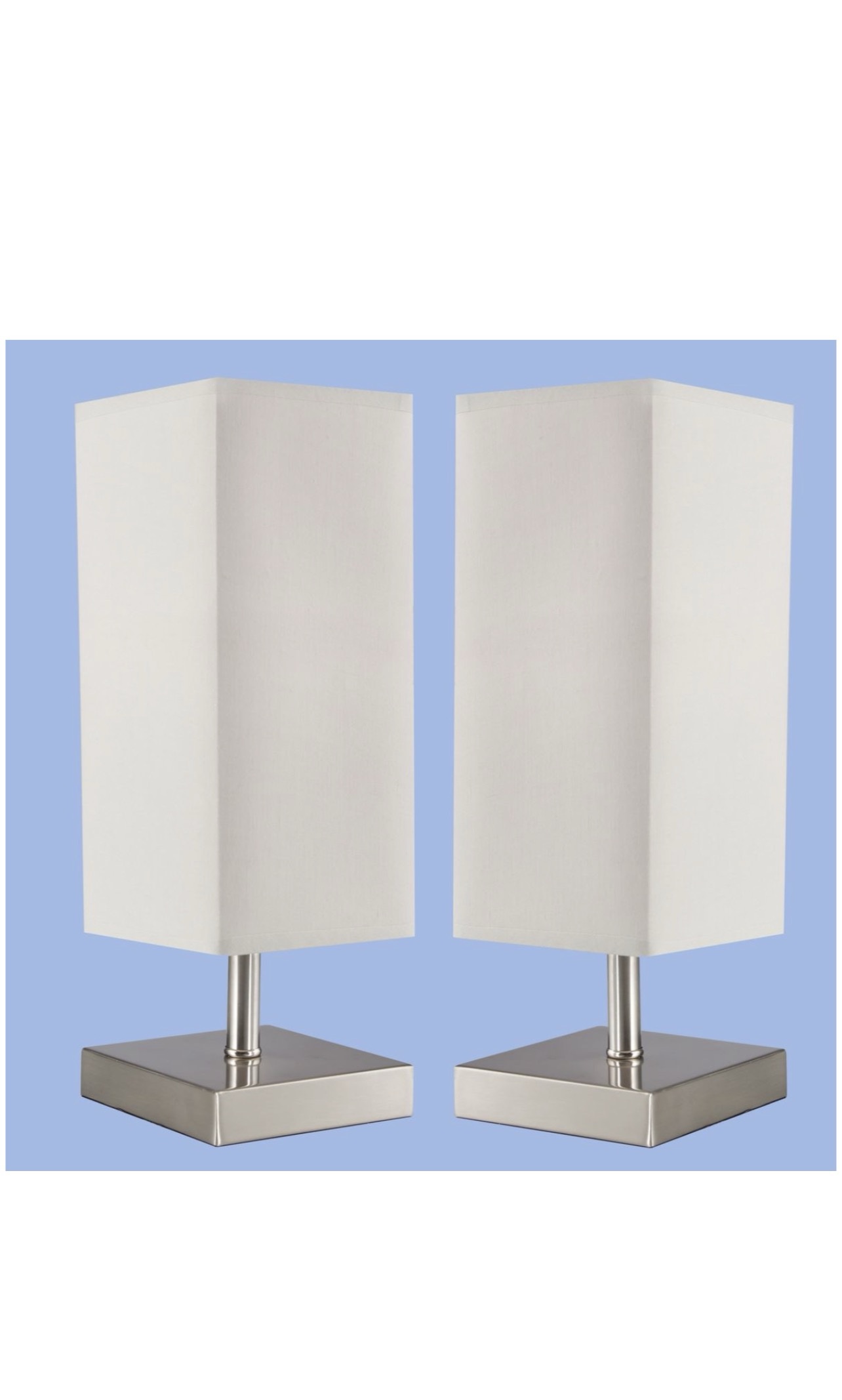 Bright Star Lighting- Twin Set of Satin Chrome Table Lamps With Beige Shade - Image 3
