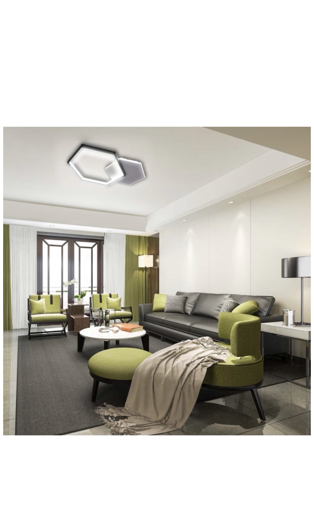 Modern Hexagon LED Ceiling Light 46W Sand Black & White Flush Mount - Image 7