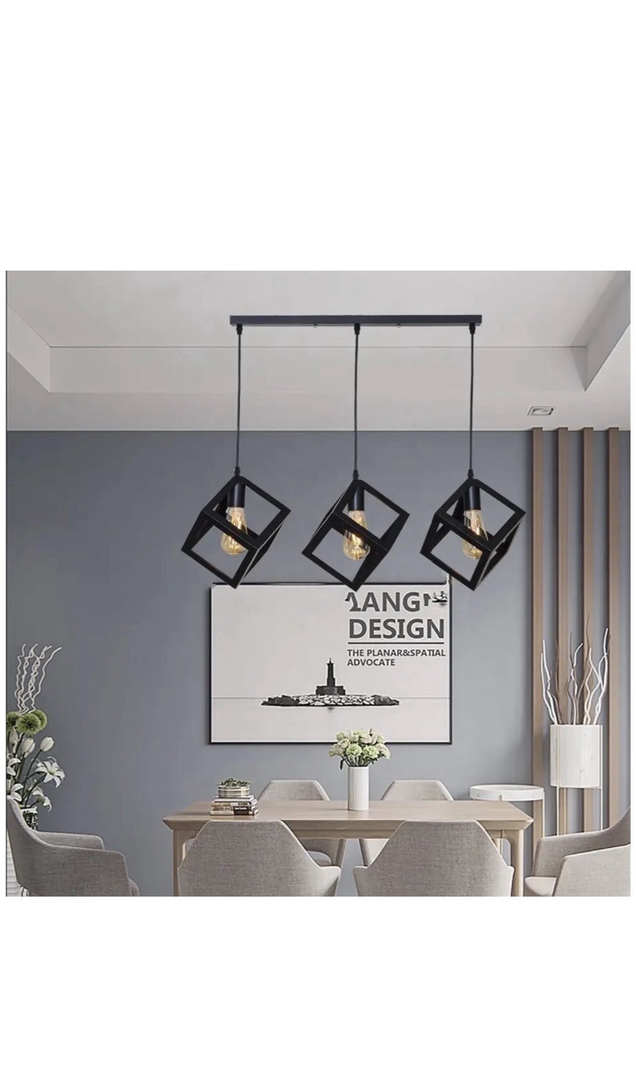Three Lights Linear Cluster Black Geometric Cube Pendant Lamp - Image 2